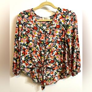 LOFT Floral Tie-Front Blouse XXSP